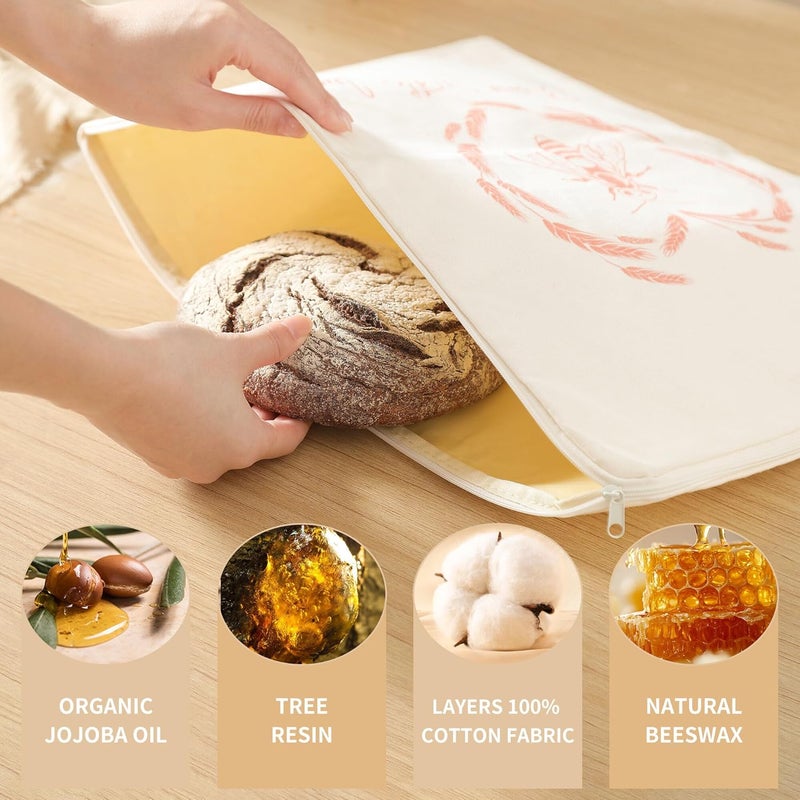 Windance Wide Zipper Access Beeswax Bread Bags for Homemade Bread - 2 Packs XL Reusable Organic Beeswax Linen Cotton Sourdough Bag, Homesteading Essentials Sourdough Bags with Zip to Keep Fresh - Image 2
